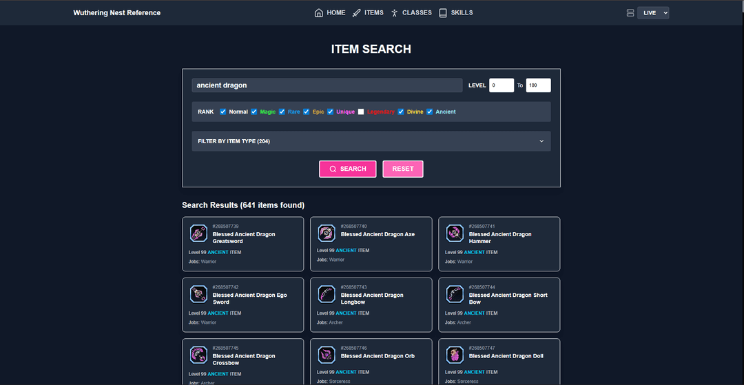 Wuthering Nest Database